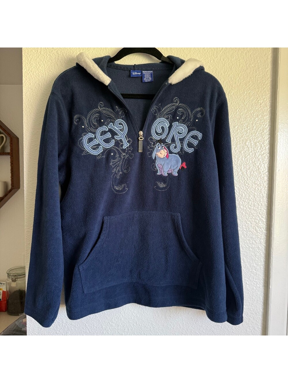 Disney Eeyore Fleece Hoodie Y2K Vintage Blue Sherpa Quarter Zip M
